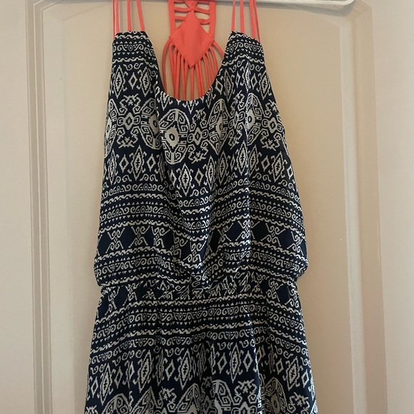 Umgee navy blue white coral  hi low maxi dress sundress size medium NWOT - Picture 2 of 6